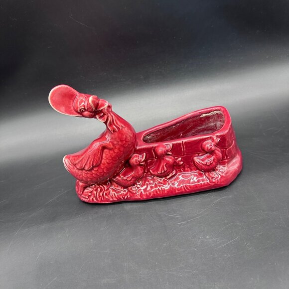 Other - Vintage Duck Planter Mid Century Red Ducklings Kitschy Spring Easter Maroon